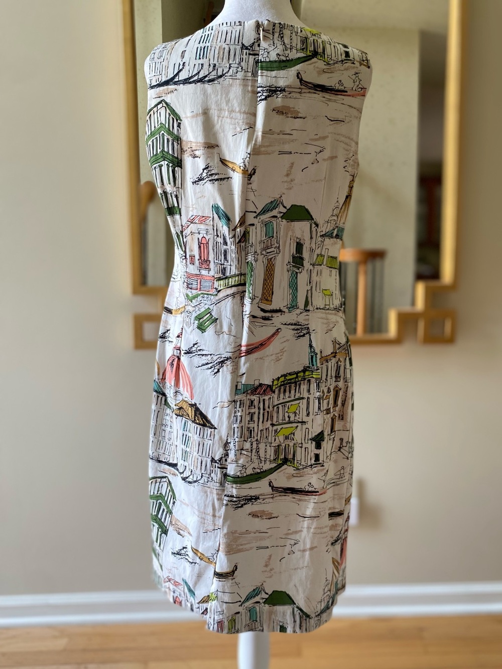 Chetta B Venetian Canal Gondola Print Sleeveless Shift Dress Size 8 - Picture 3 of 15